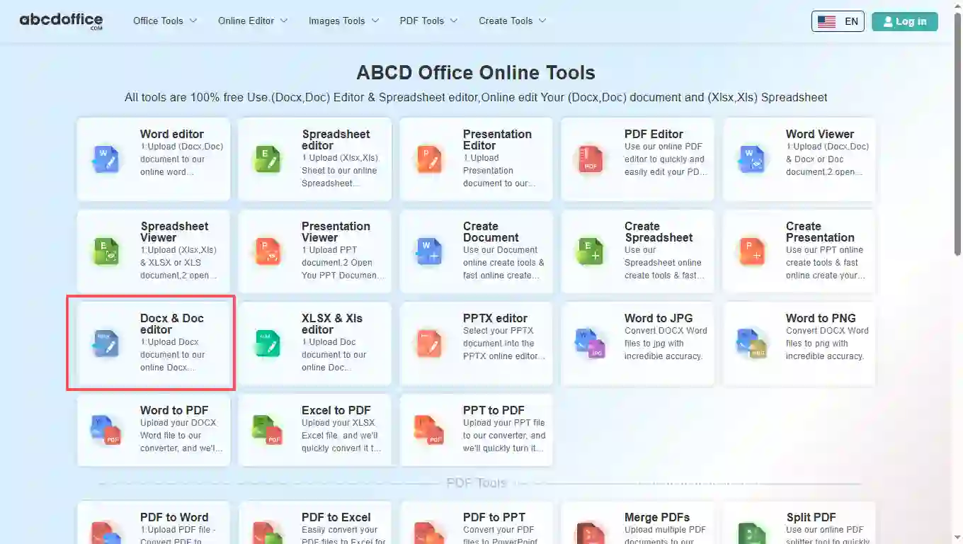 Stap 1: Open Docx & Doc-editor op abcdoffice.com