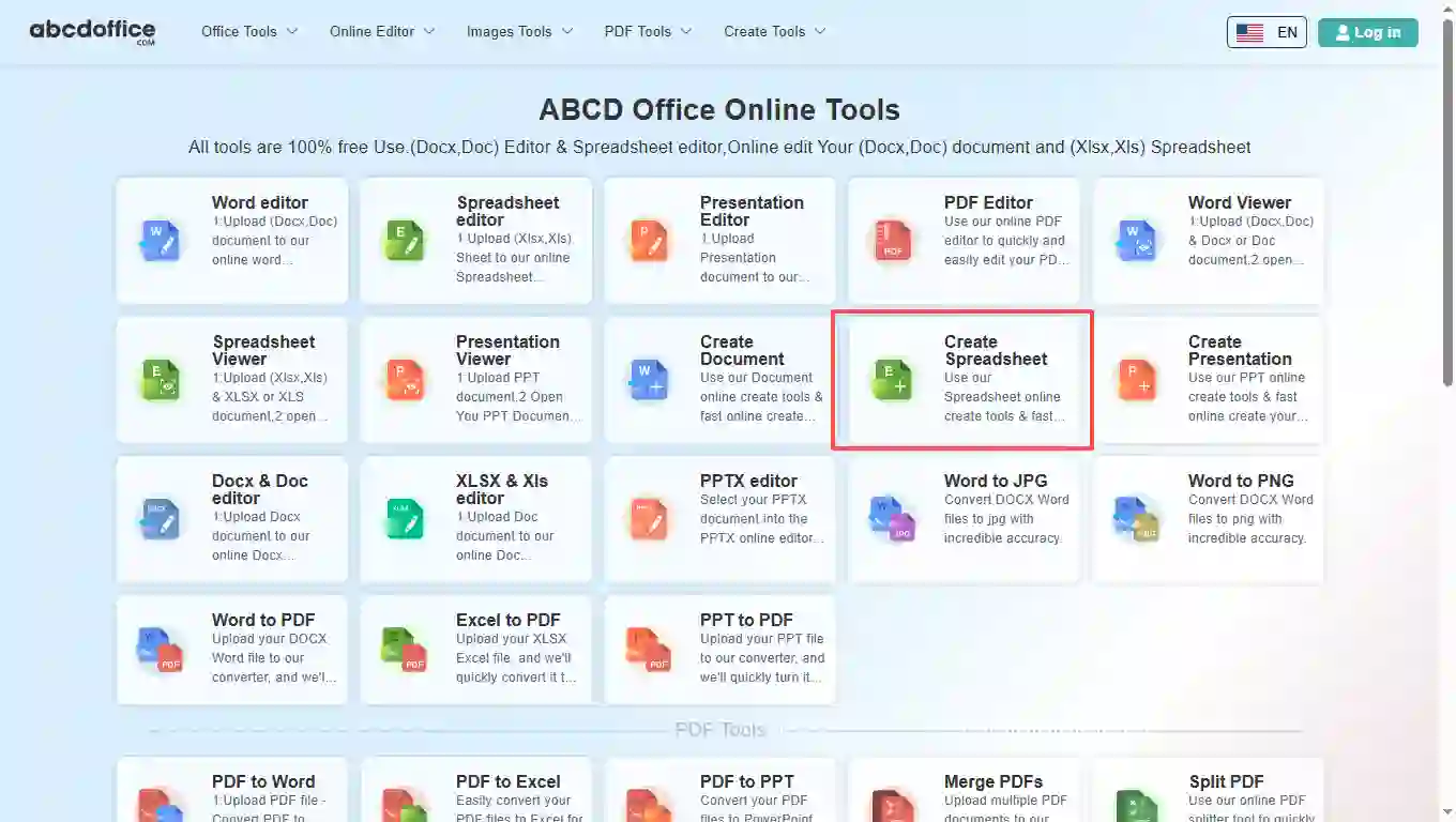 Stap 1: Open Spreadsheet maken op abcdoffice.com