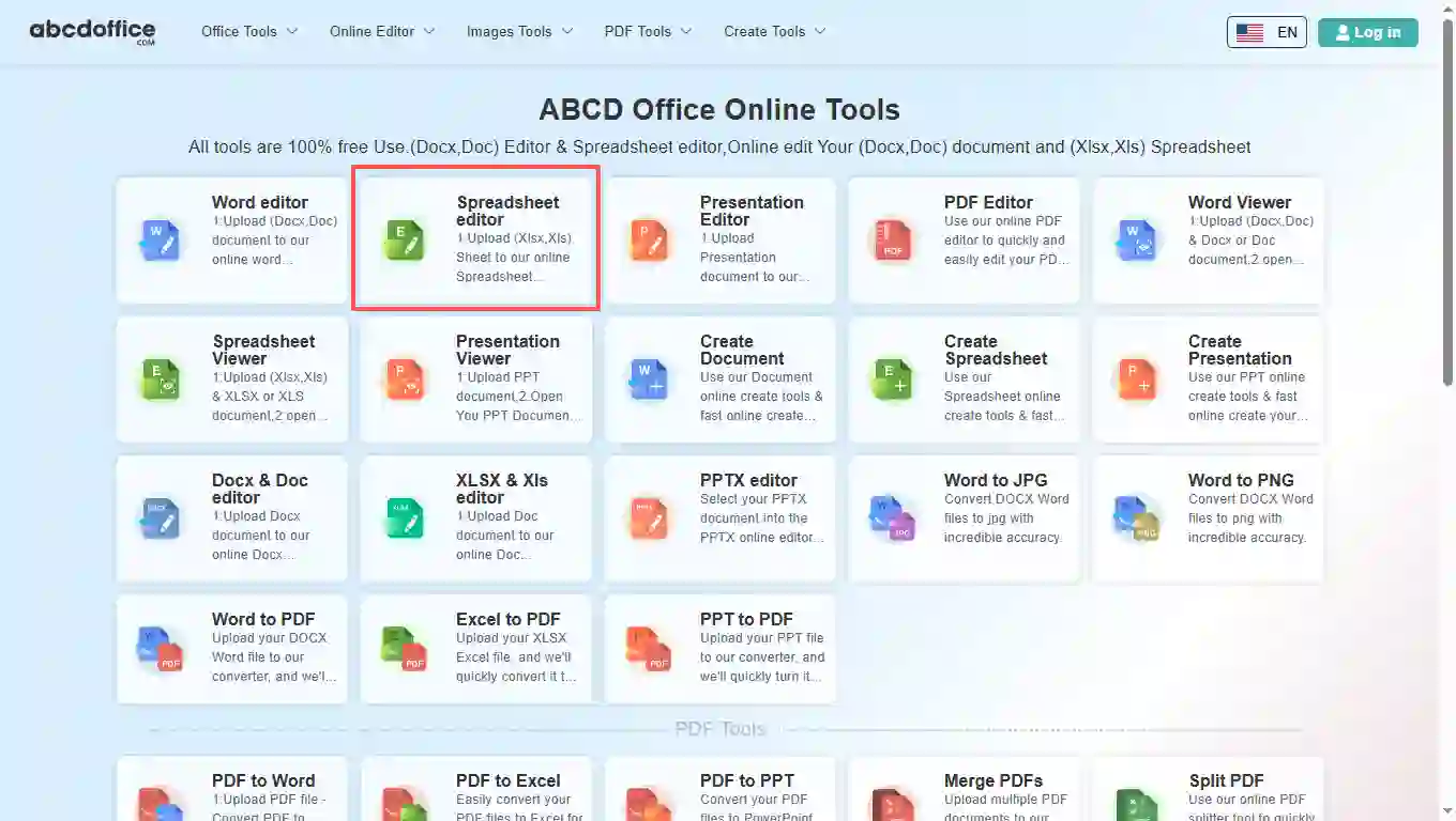 Stap 1: Open Spreadsheet-editor op abcdoffice.com