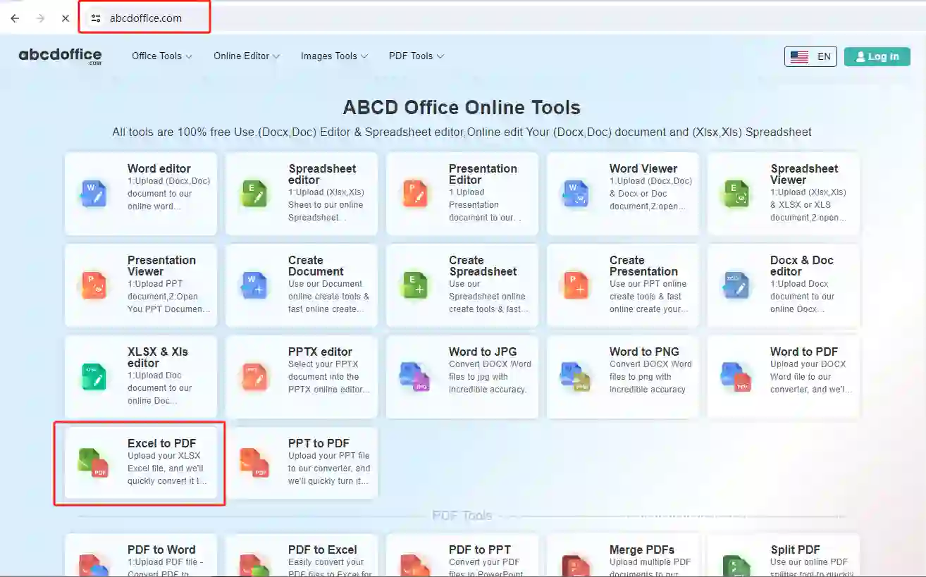 Stap 1: Open Excel naar PDF op abcdoffice.com