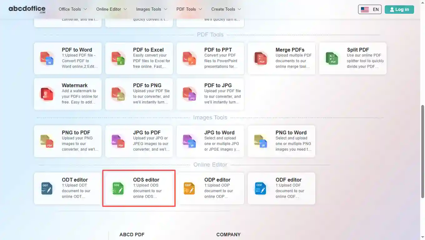 Stap 1: Open ODS-editor op abcdoffice.com