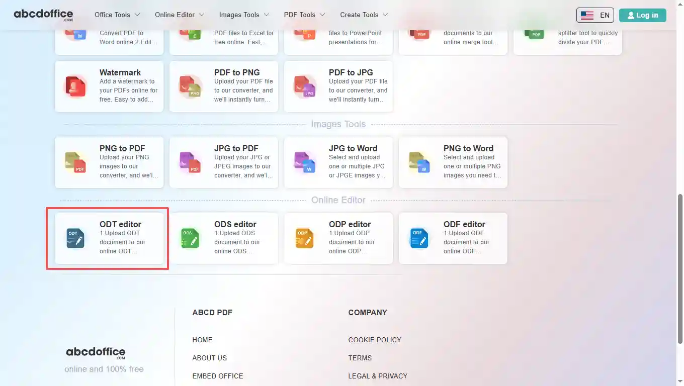 Stap 1: Open ODT-editor op abcdoffice.com