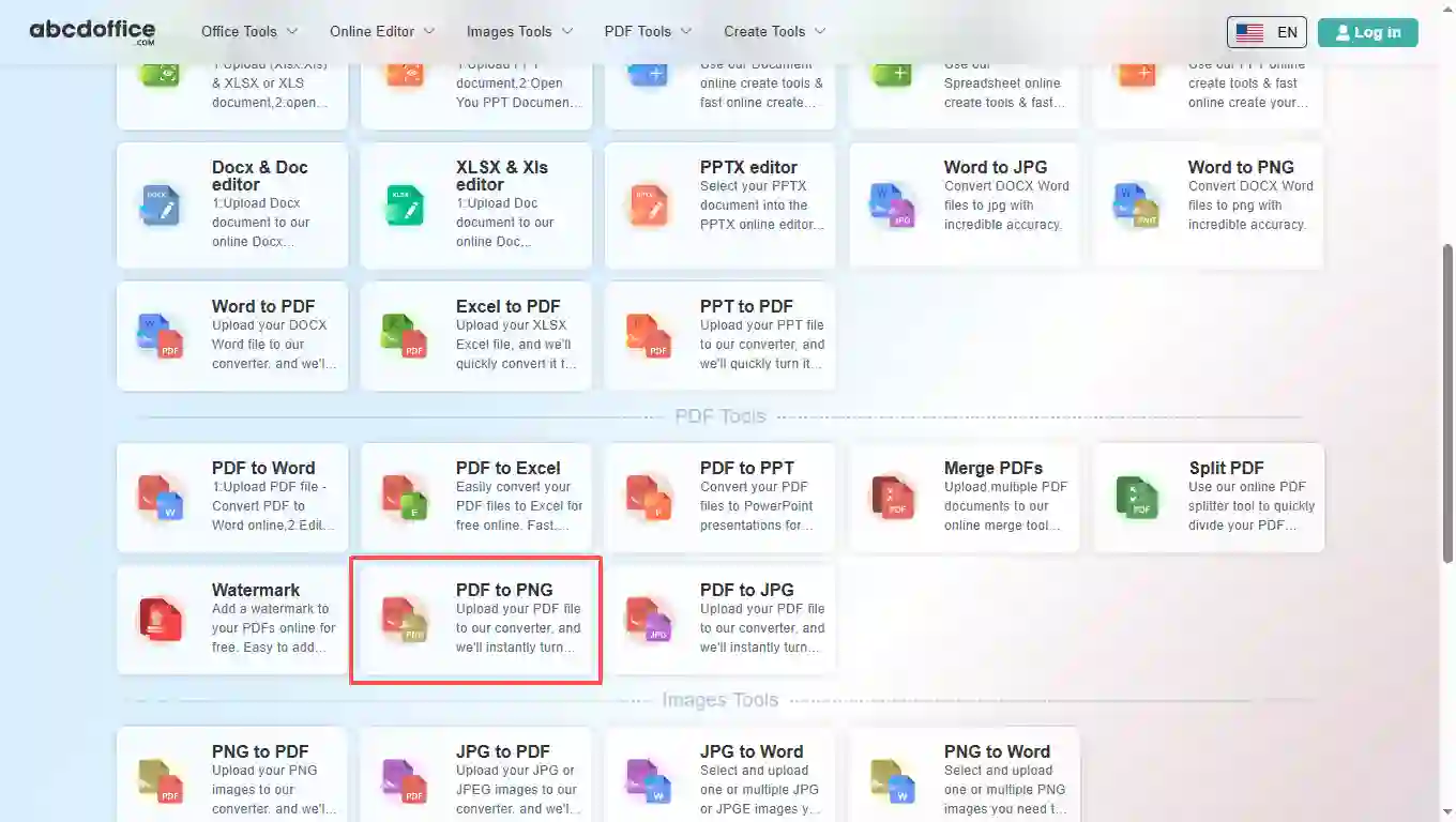 Stap 1: Open PDF naar PNG op abcdoffice.com