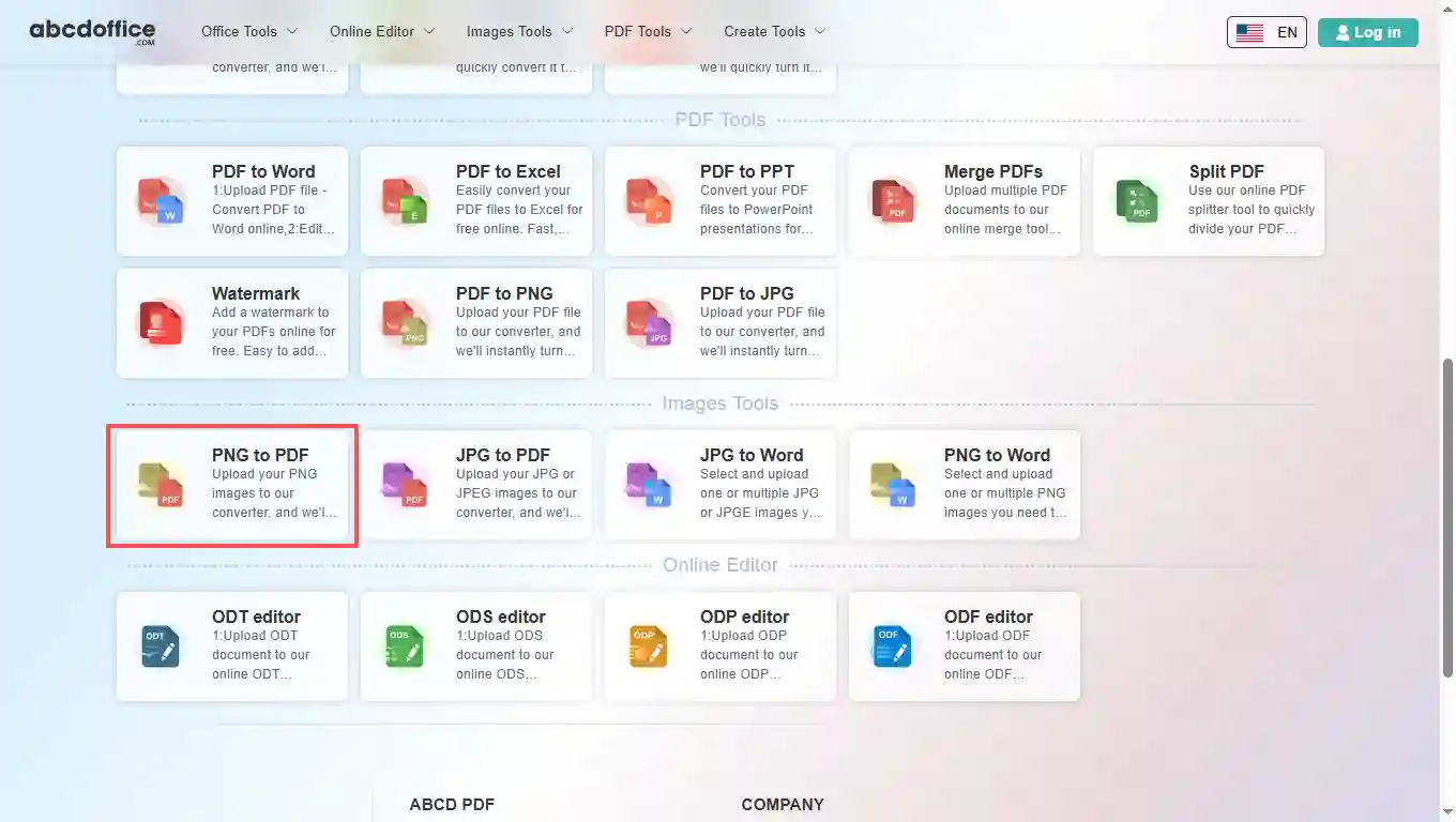 Stap 1: Open PNG naar PDF op abcdoffice.com