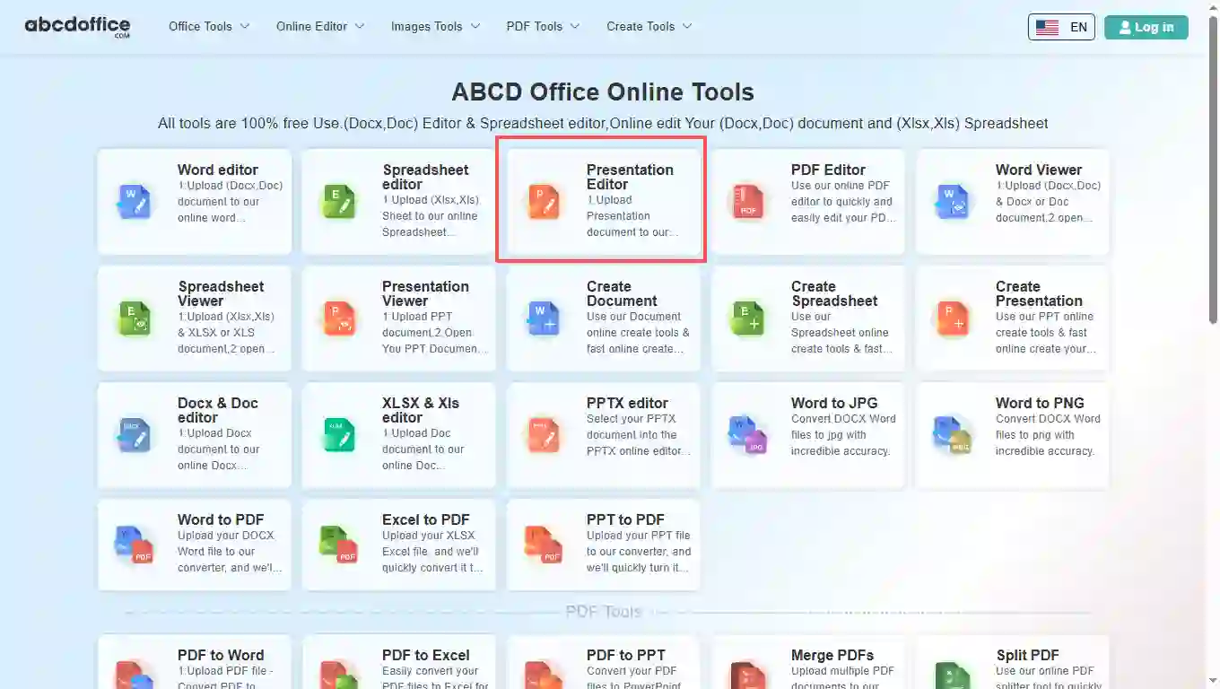 Stap 1: Open Presentatie-editor op abcdoffice.com
