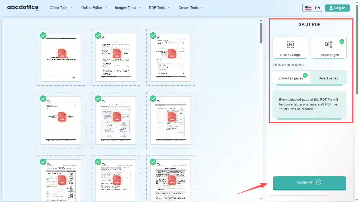 Stap 3: Splits PDF per pagina online