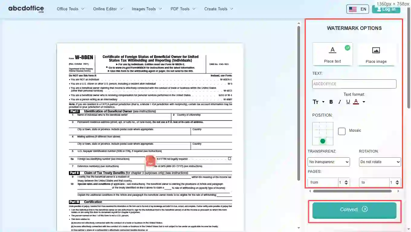 Stap 3: Voeg watermerk toe aan PDF online