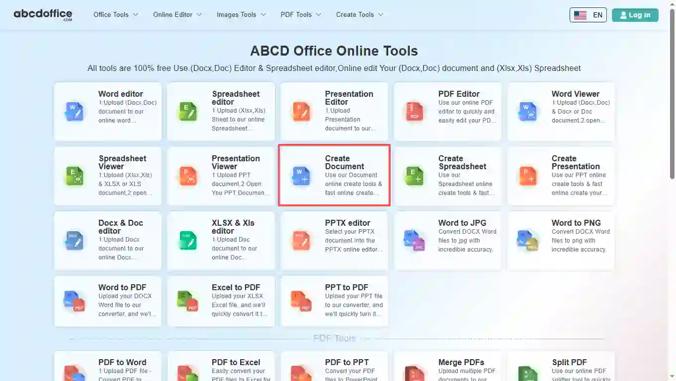 Stap 1: Open Document maken op abcdoffice.com