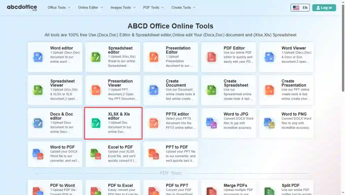 Stap 1: Open XLSX & Xls-editor op abcdoffice.com